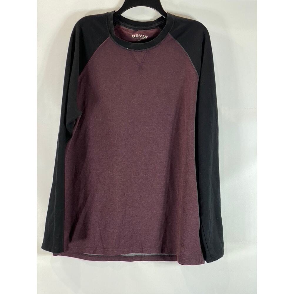 ORVIS Men's Burgundy/Black Crewneck Colorblock Raglan Long Sleeve T-Shirt SZ L